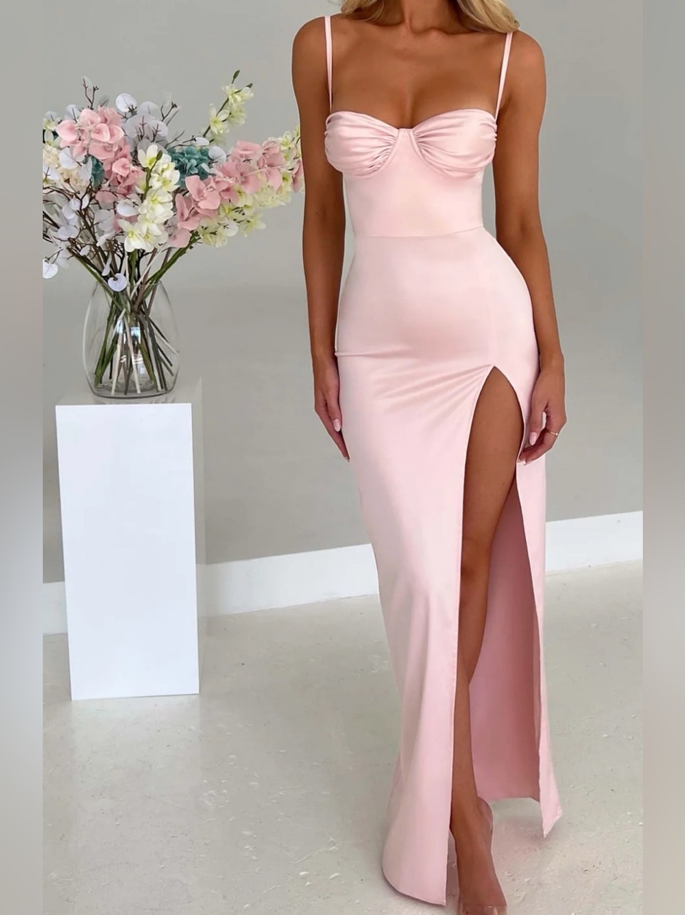 BABYBOO Blush Alora Maxi Wedding Guest Cocktail Party Event Dress XS